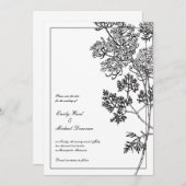 白黒の植物のイラストレーションの保存日付 セーブザデート (正面/裏面)