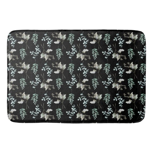 白黒の植物学葉 バスマット (正面)