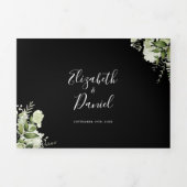 白黒の植物性の緑の写真結婚の 三つ折り招待状 (カバー)