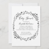 白黒の植物性の葉の赤ちゃんシャワー 招待状 (正面)