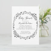 白黒の植物性の葉の赤ちゃんシャワー 招待状 (スタンド正面)