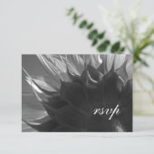 白黒の植物性ひまわり結婚式RSVP 出欠カード (スタンド正面)