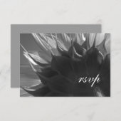 白黒の植物性ひまわり結婚式RSVP 出欠カード (正面/裏面)