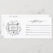 白黒の植物性モダンギフト証書 (正面/裏面)