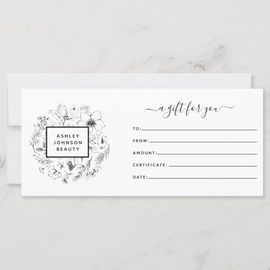 白黒の植物性モダンギフト証書 (正面)