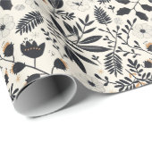 白黒の植物模様のクリスマス素朴 ラッピングペーパー (ロールコーナー)
