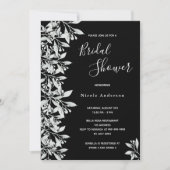 白黒の植物観葉台本のブライダルシャワー 招待状 (正面)