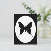 白黒の楕円形フレームバタフライシルエット ポストカード (スタンド正面)