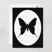 白黒の楕円形フレームバタフライシルエット ポストカード (正面/裏面)