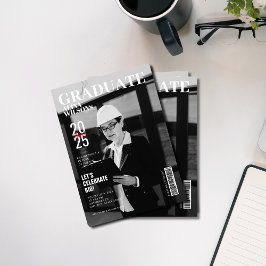 白黒の機関誌の写真卒業 招待状