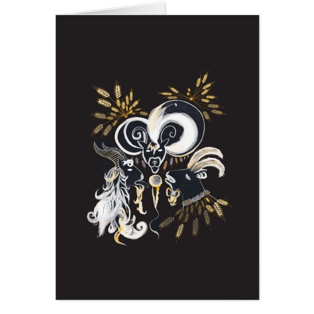 白黒の歌いヤギのインクイラストレーション (正面)