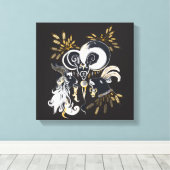 白黒の歌いヤギのインクイラストレーション キャンバスプリント (インサイチュ (ウッドフロア))