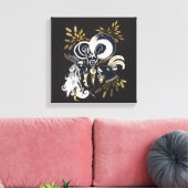 白黒の歌いヤギのインクイラストレーション キャンバスプリント (インサイチュ (リビング))