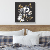 白黒の歌いヤギのインクイラストレーション キャンバスプリント (インサイチュ (寝室))