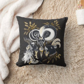 白黒の歌いヤギのインクイラストレーション クッション (ブランケット)