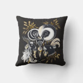 白黒の歌いヤギのインクイラストレーション クッション (裏面)