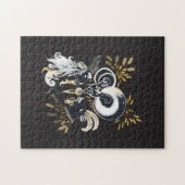 白黒の歌いヤギのインクイラストレーション ジグソーパズル (横)