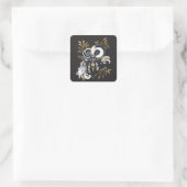 白黒の歌いヤギのインクイラストレーション スクエアシール (バッグ)