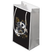 白黒の歌いヤギのインクイラストレーション スモールペーパーバッグ (裏面アングル)