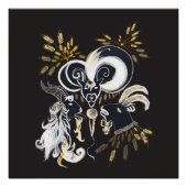 白黒の歌いヤギのインクイラストレーション ポスター (正面)