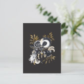 白黒の歌いヤギのインクイラストレーション ポストカード (スタンド正面)