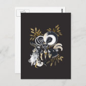 白黒の歌いヤギのインクイラストレーション ポストカード (正面/裏面)