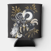 白黒の歌いヤギのインクイラストレーション 缶クーラー (正面)