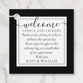 白黒の歓迎結婚ギフトバスケットバッグ フェイバータグ