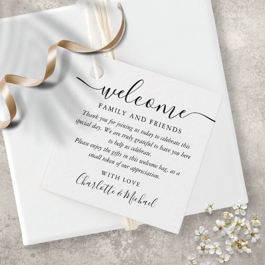 白黒の歓迎結婚ギフトバスケットバッグ フェイバータグ