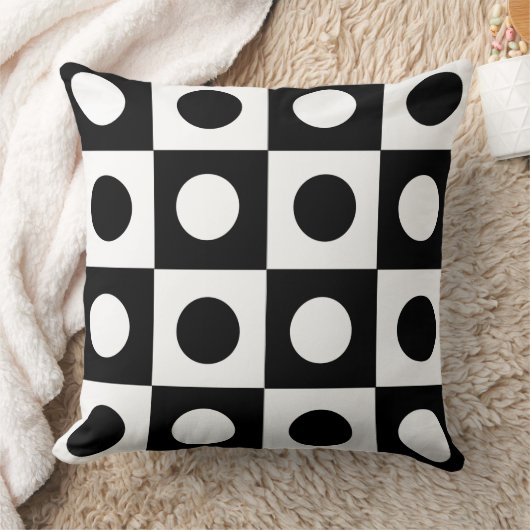 白黒の正方形の円の幾何学的パターン クッション (ブランケット)