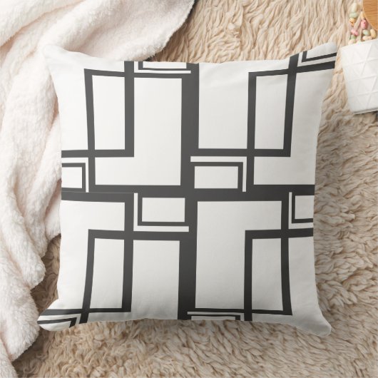 白黒の正方形の幾何学的パターン クッション (ブランケット)