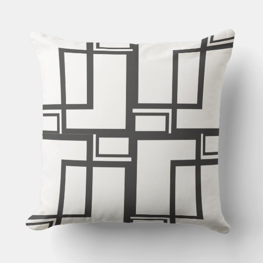 白黒の正方形の幾何学的パターン クッション (正面)