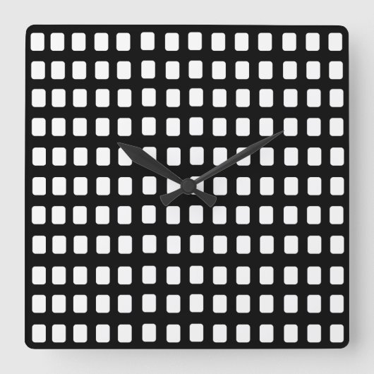 白黒の正方形の幾何学的パターン スクエア壁時計 (正面)