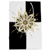 白黒の正方形金ゴールドと金ゴールドモダン曼荼羅 ミディアムペーパーバッグ (正面)