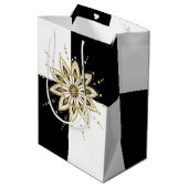 白黒の正方形金ゴールドと金ゴールドモダン曼荼羅 ミディアムペーパーバッグ (裏面アングル)
