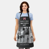 白黒の母の日フォトコラージュ エプロン (着用した状態)