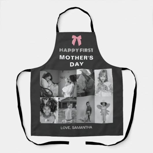 白黒の母の日フォトコラージュ エプロン (正面)