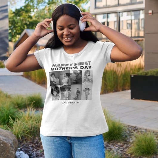 白黒の母の日フォトコラージュ Tシャツ