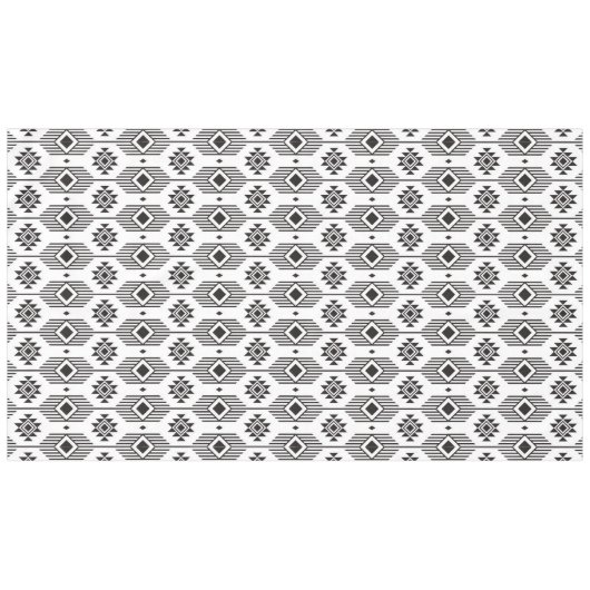 白黒の民族イカットの幾何学的パターン テーブルクロス (正面(横))