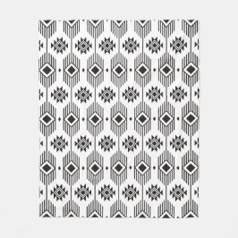 白黒の民族イカットの幾何学的パターン フリースブランケット