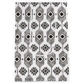 白黒の民族イカットの幾何学的パターン ミディアムペーパーバッグ (裏面)