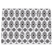 白黒の民族イカットの幾何学的パターン ラージペーパーバッグ (正面)