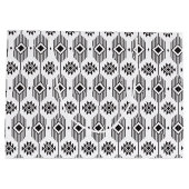 白黒の民族イカットの幾何学的パターン ラージペーパーバッグ (裏面)