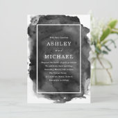 白黒の水の色のスプラッシュ結婚モダンズ 招待状 (スタンド正面)