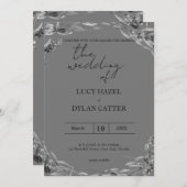 白黒の水の色のフローラ結婚ズInvitati 招待状 (正面/裏面)