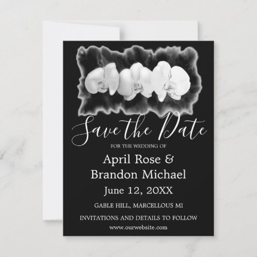 白黒の水の色の蘭の熱帯フローラ セーブザデート (正面)