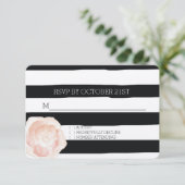 白黒の水カラーストライプバラRSVP 招待状 (スタンド正面)