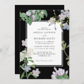 白黒の水カラーフローラ結婚クラシック 招待状 (正面/裏面)