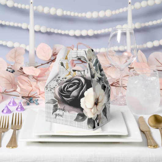 白黒の水カラー花模様 フェイバーボックス (ウェディング)