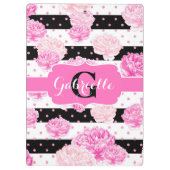 白黒の水平フローラモノグラム クリップボード (裏面)